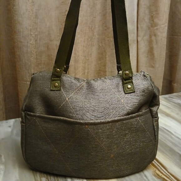 New Diamond print Argyle Shoulder Bag Purse Olive Green Tote Carryall Fashion - Picture 5 of 8